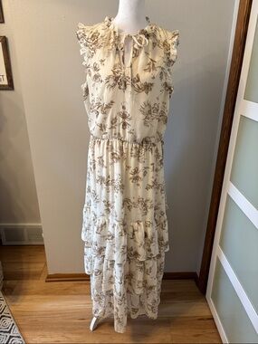 1. State Cream Maxi Dress with Brown Floral Print
